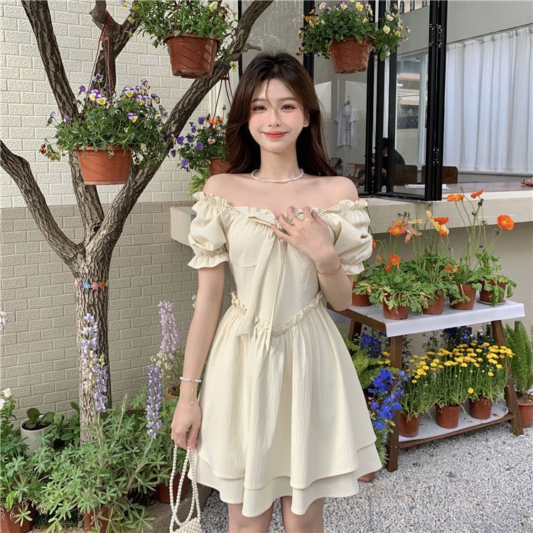 🎀váy babydoll Đầm Dáng Chữ A Cổ Vuông Tay Phồng Cột Dây Eo Thời Trang Xuân Hè Phong Cách Mới Cho Nữ