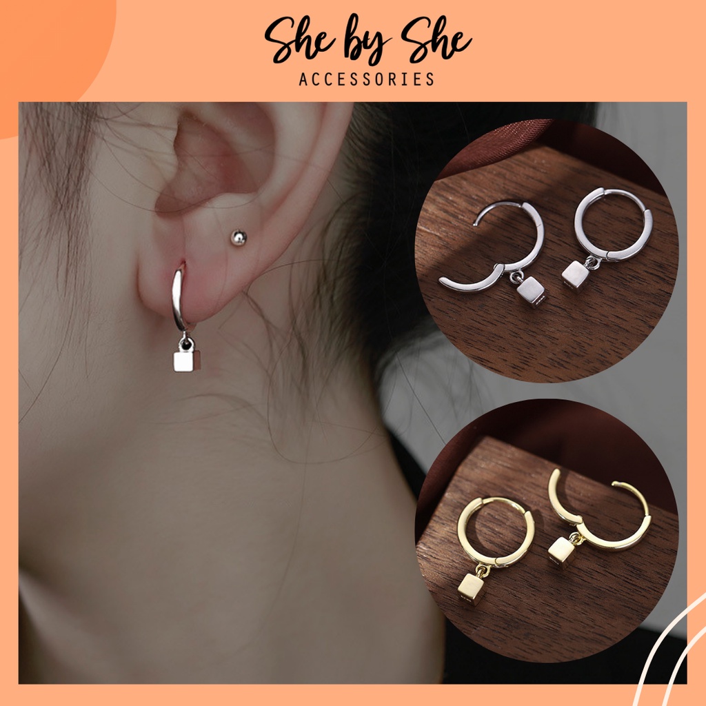 Bông tai nữ bạc 925 hình ổ khoá không han gỉ SHE BY SHE - K79