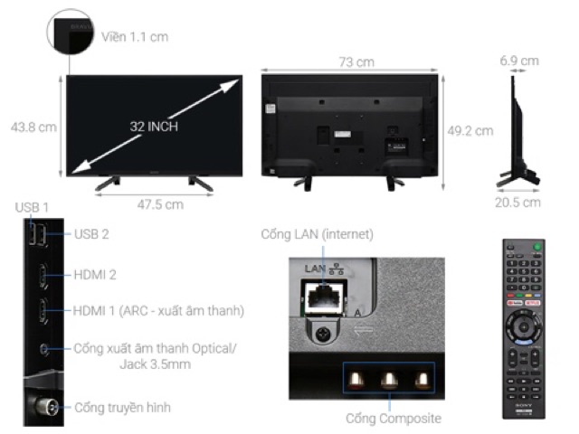 Smart Tivi Sony 32 inch KDL-32W610G (Miễn phí giao tại HCM-ngoài tỉnh liên hệ shop)