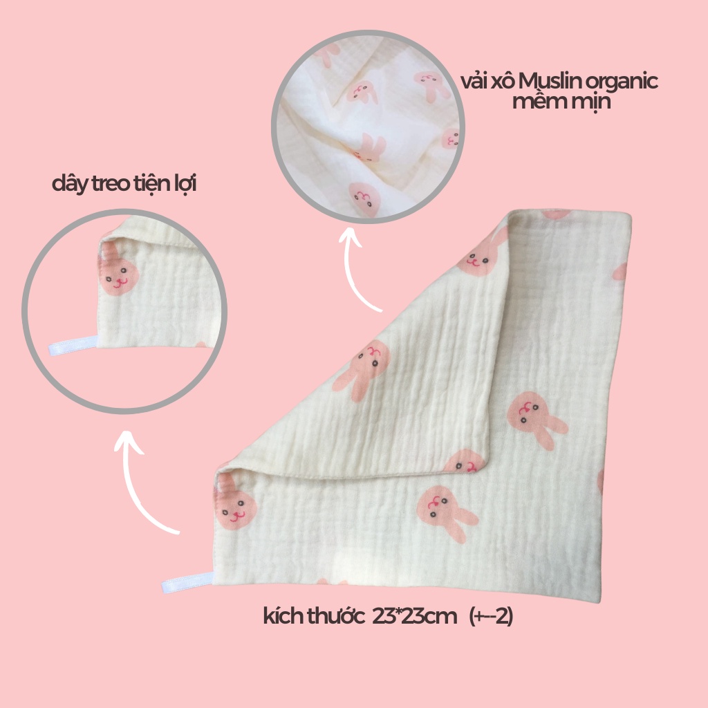 khăn sữa xô Muslin organic siêu mềm mại, an toàn cho bé