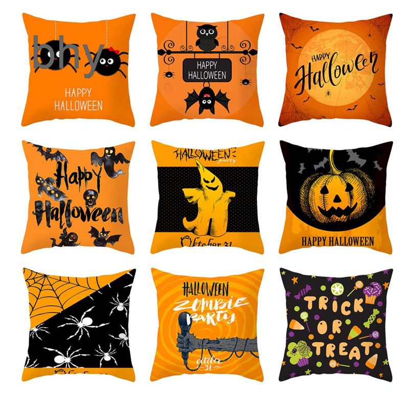 Vỏ Bọc Gối Trang Trí In Hình Bí Ngô Halloween Dễ Thương