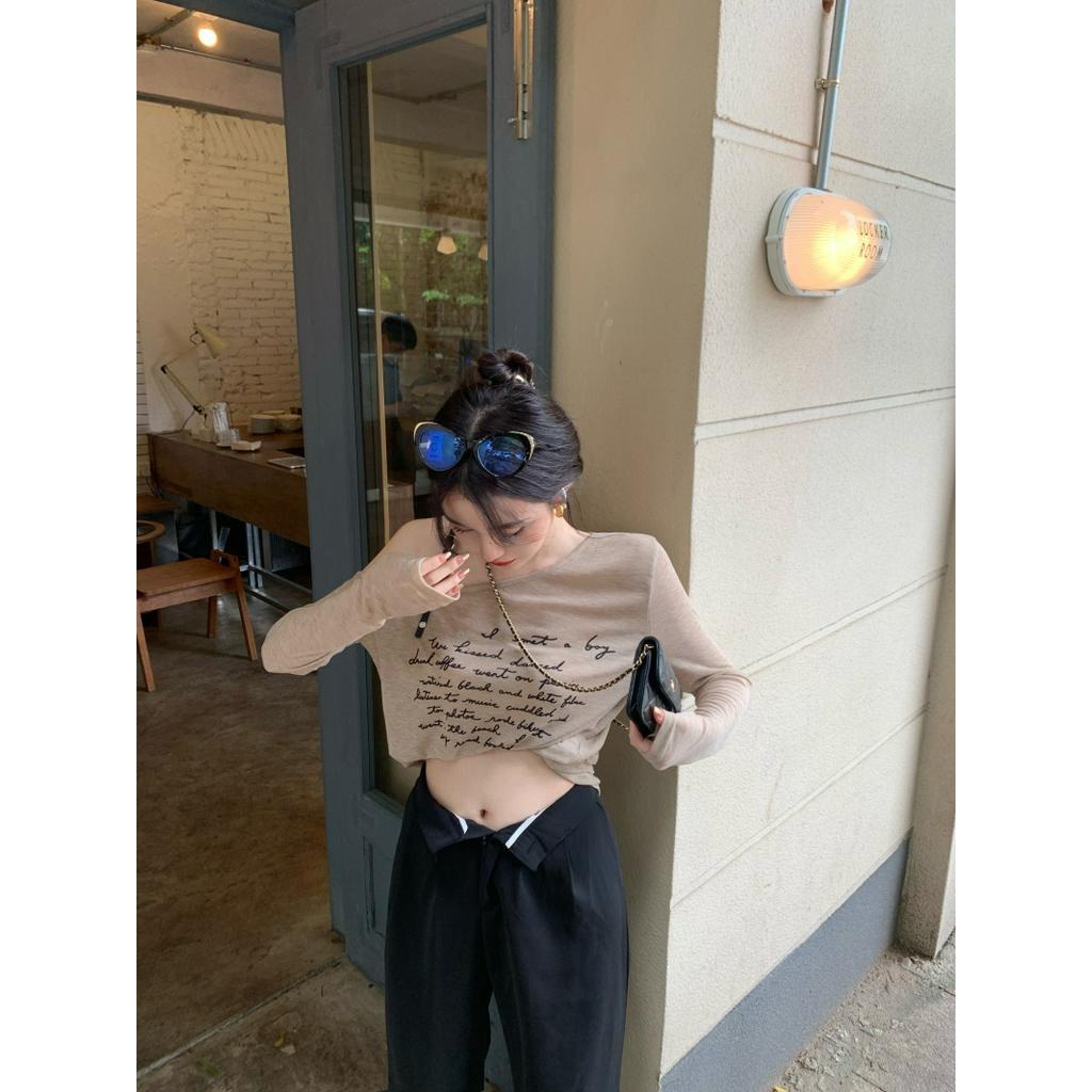 Áo Thun Tay Dài Hở Vai Dáng Ôm Mỏng Chống Nắng Thiết Kế Đơn Giản Cho Nữ