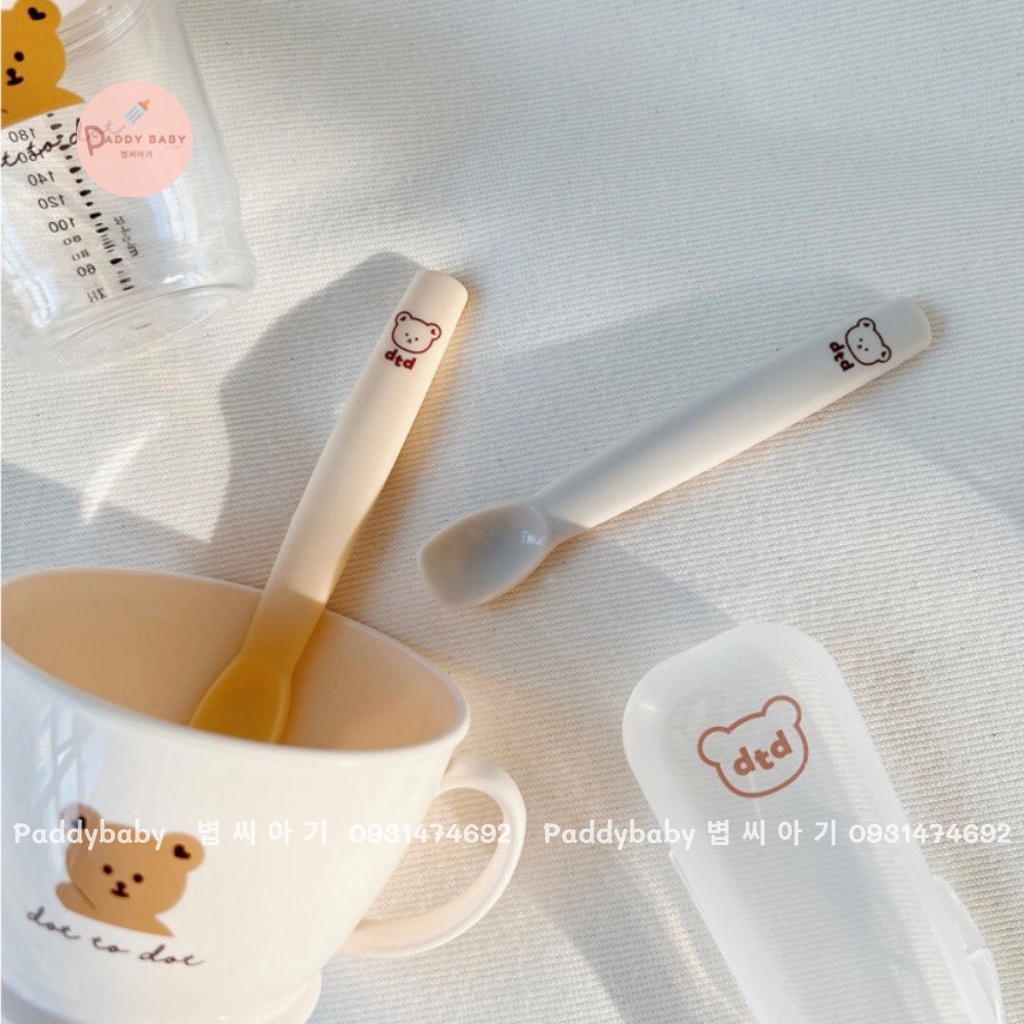 Set 2 thìa muỗng ăn dặm  silicon Dottodot xTgm nội địa Hàn cho bé - kèm hộp đựng  - Made In Korea