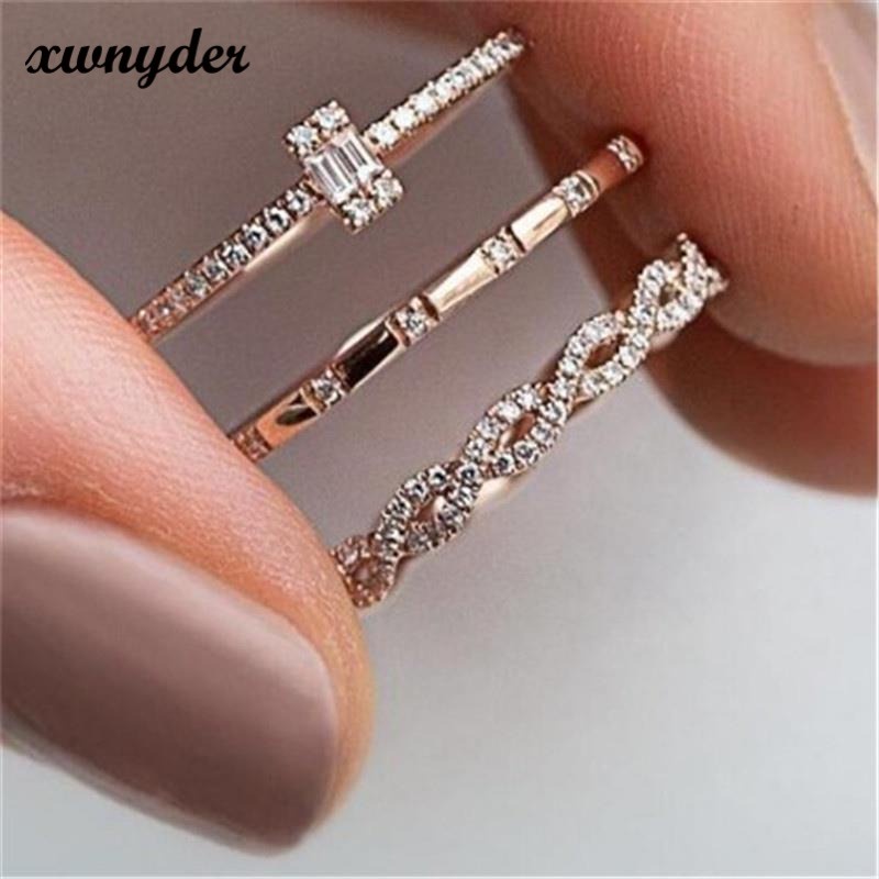 Set Ba Nhẫn Đính Đá Zircon Thời Trang Sáng Tạo Cho Cặp Đôi
