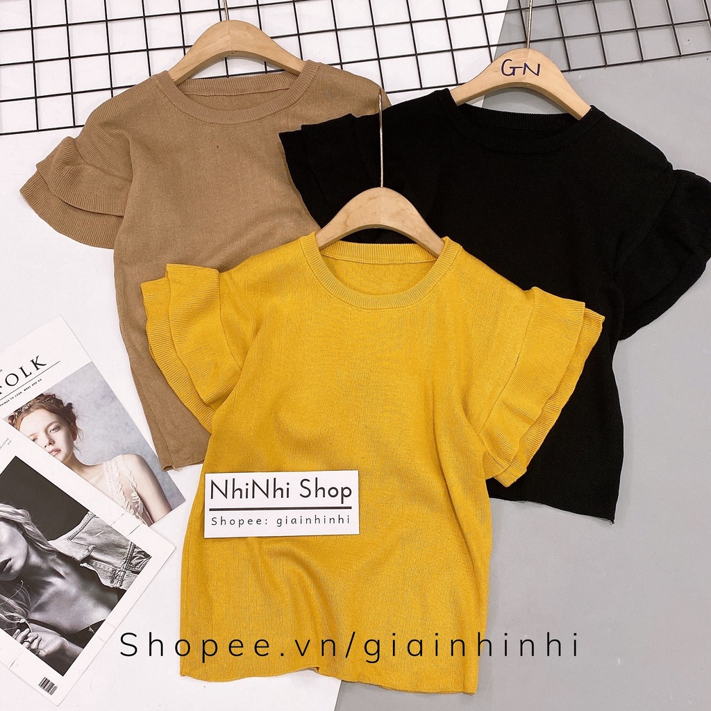 Áo len mỏng bèo vai dáng ôm, Áo kiểu cổ tròn tay bèo vải len co giãn AS8518 - NhiNhi Shop | BigBuy360 - bigbuy360.vn