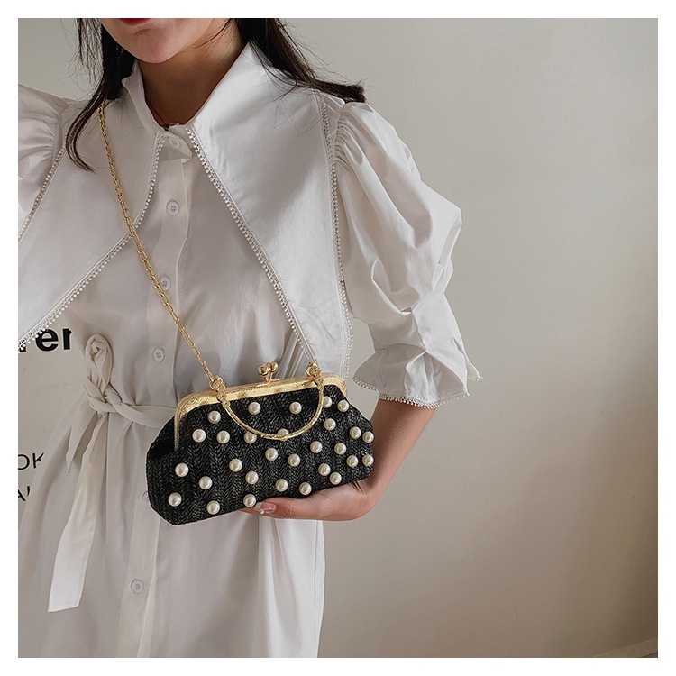 Túi Xách JASMIN NOIR Đan Cói Đính Ngọc Trai Sang Trọng Thời Trang Cho Nữ