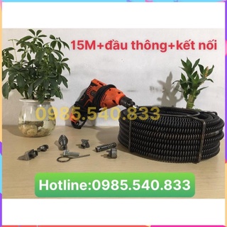 Dây thông tắc vệ sinh dài 15m, thông bồn cầu, dây thông cống lò xo dùng máy khoan