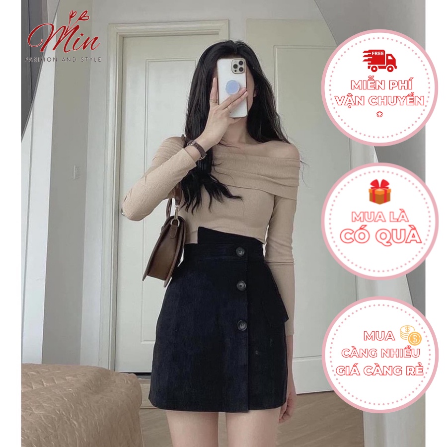 Chân váy cạp cao, vải nhung tăm, 3 khuy tôn dáng , sang chảnh MFW052