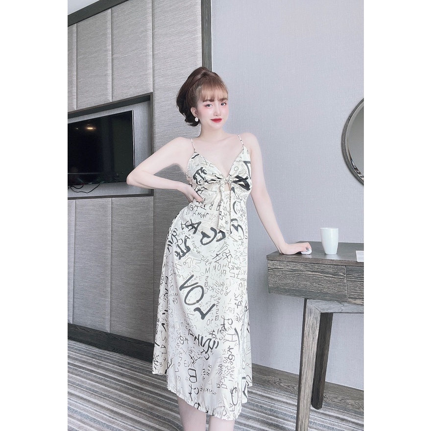 Váy Dài Maxi Lụa SOJUN Vải Latin Cột Nơ 43-60Kg