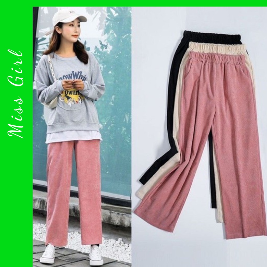 Quần dài nữ Nhung Tăm Ống Rộng Culottes Ulzzang Cạp chun Missgirl