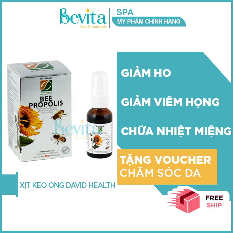 [Giảm Ho Rất Hiệu Quả] Xịt Keo Ong Giảm Ho David Health Bee Propolis 30ml, Giảm Viêm Họng Nhiệt Miệng - Bevita