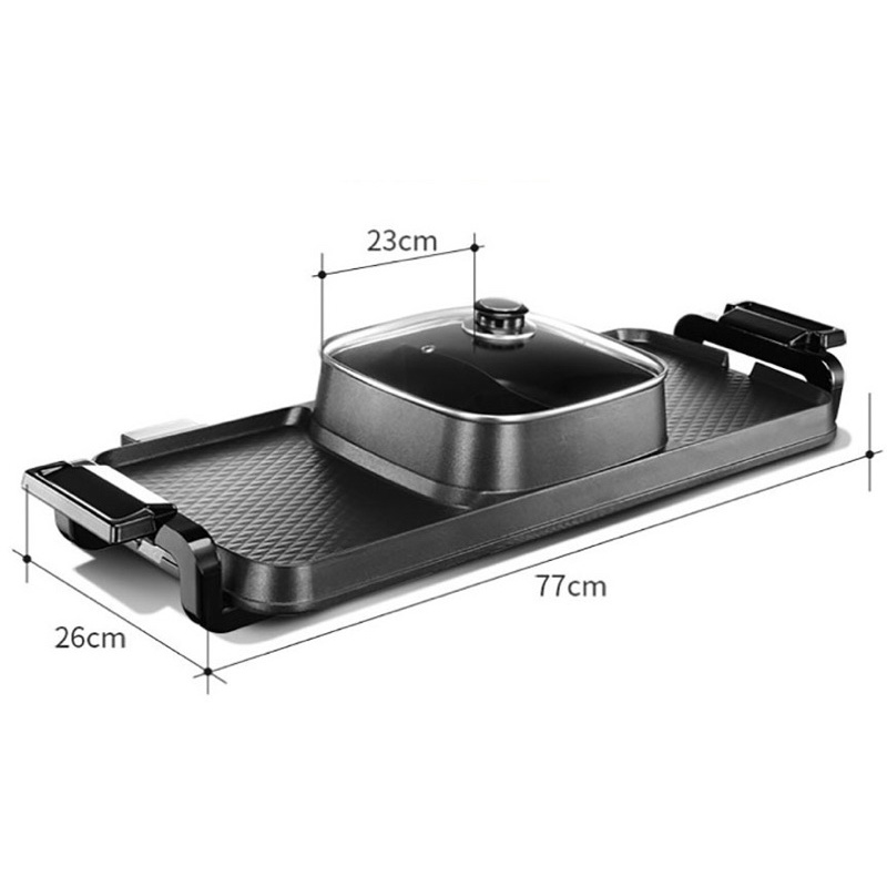 Bếp Lẩu Nướng 3 Ngăn Lẩu Rời HAEGER Công Xuất 2200w Mặt Tráng Men Chống Dín