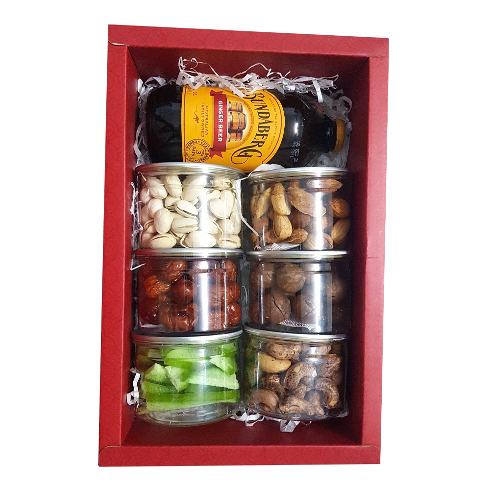 Hộp quà Tết 7 món Nước Ép, Táo Vàng, Mứt Bưởi Thái, Hạt Hạnh nhân, Hạt Mắc Ca, Hạt Điều lụa, Hạt Dẻ Cười | BigBuy360 - bigbuy360.vn