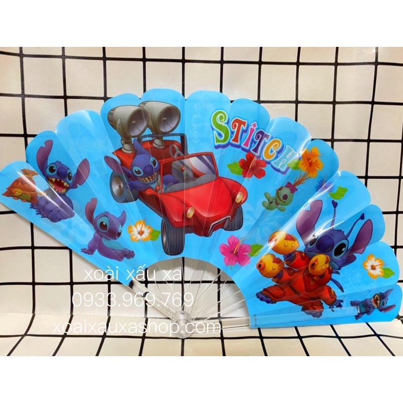 Quạt nhựa xếp hoạt hình dễ thương  kitty, đoraemon, stitch, elsa...