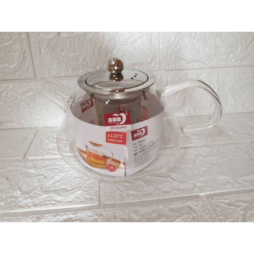 Bình Trà  Thủy Tinh Cao Cấp Có Lưới Lọc, Bình Dạng Lùn Phong Cách Hiện Đại Dung Tích 1 lít (ảnh thật)