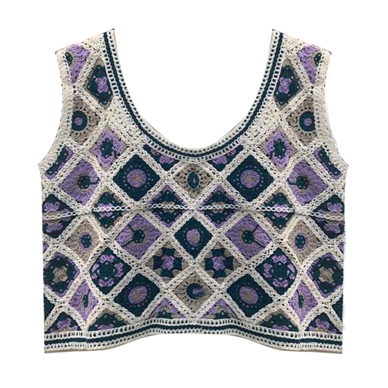 Brroa Áo Croptop Dệt Kim Không Tay Thêu Họa Tiết Kim Cương Tương Phản Thời Trang Mùa Hè Cho Nữ