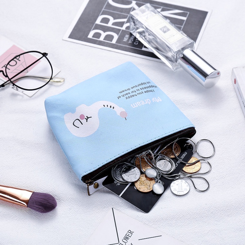 Ví Đựng Tiền Xu / Thẻ Có Khóa Kéo Họa Tiết Hoạt Hình Phong Cách Hàn Quốc Cho Học Sinh
