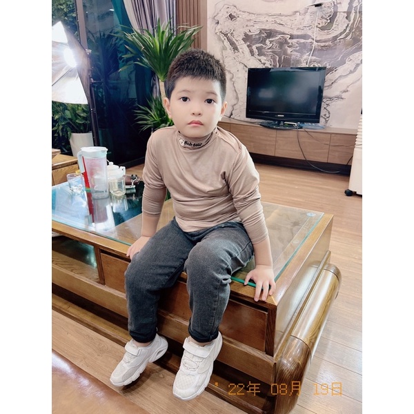 SIZE ĐẠI 18-30kg: Áo thun giữ nhiệt thêu gấu cổ 3 phân ấm áp ngày thu đông cho bé trai bé gái - AGNTG