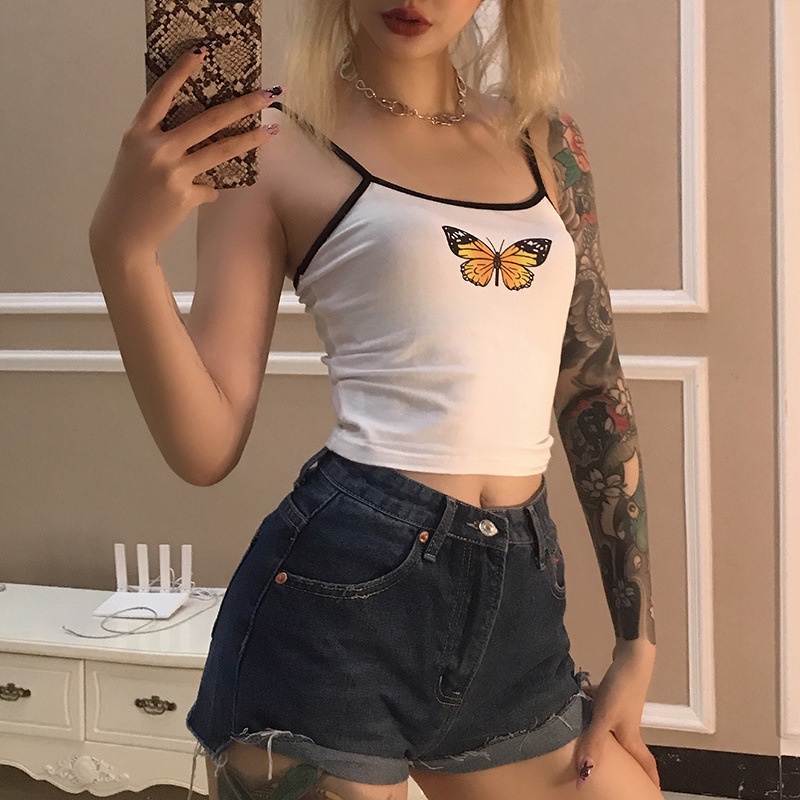 Áo croptop TODOBLACK chất liệu cotton in họa tiết bướm dễ thương thời trang mùa hè cho nữ