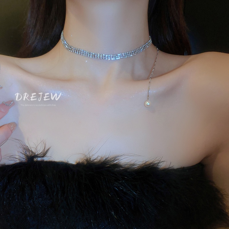 DREJEW Vòng Cổ Choker Ngọc Trai Kim Cương Ngọc Trai Siêu Lấp Lánh Thiết Kế Cảm Giác Độc Đáo Thời Trang Châu Âu Cho Nữ