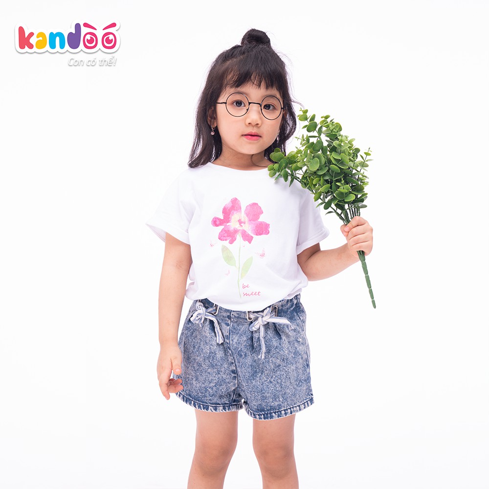 Áo T-shirt bé gái KANDOO màu trắng, chất liệu 100% cotton cao cấp mềm mịn, thoáng mát - Mã DG16TS05