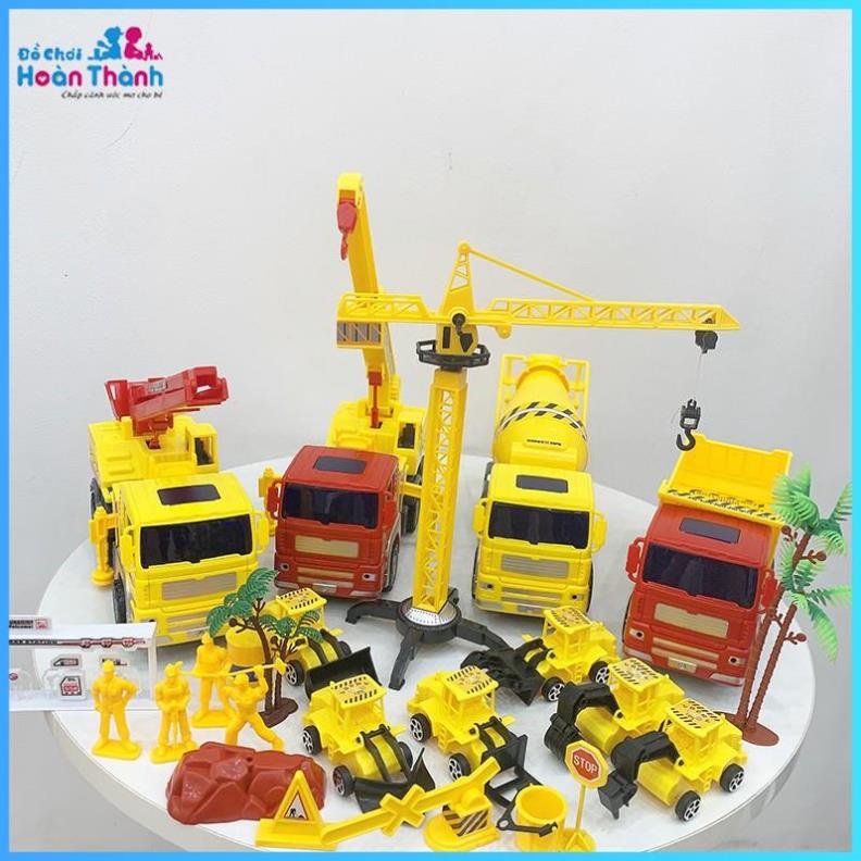 Đồ chơi ô tô 4 xe công trình xây dựng cỡ lớn Hoàn Thành, tặng kèm tháp cẩu,biển báo,đèn tín hiệu,bản đồ