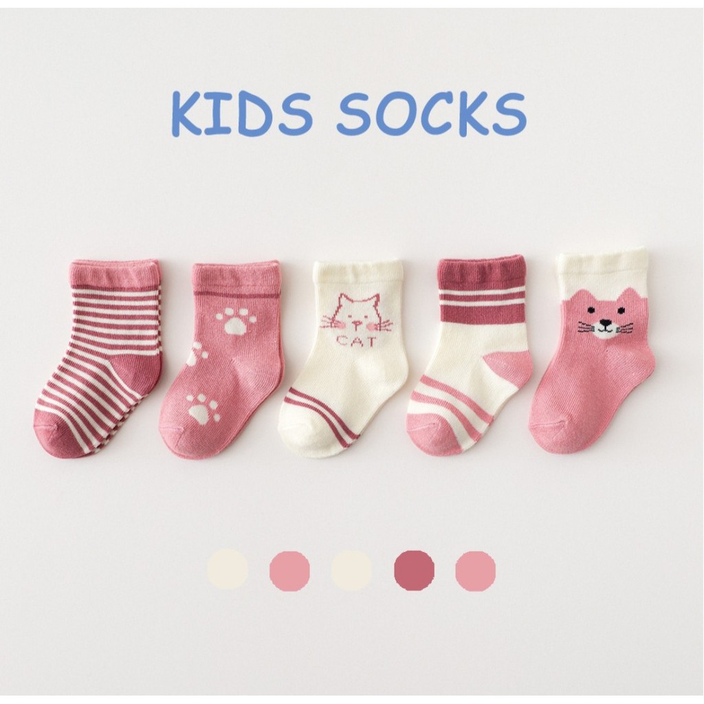 [ Cao cấp] Set 5 đôi tất, vớ trẻ em cao cổ Kids Sock cao cấp mix màu xinh xắn size 0 - 8 tuổi