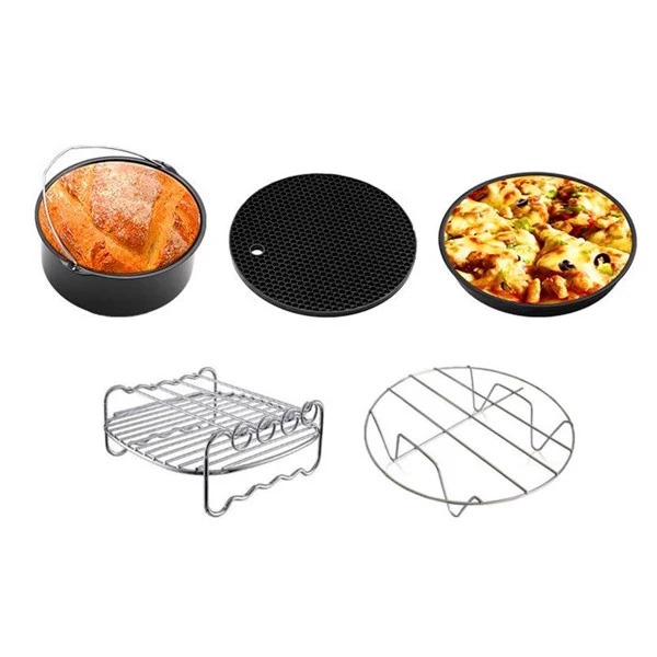 Phụ kiện khay Nồi Chiên Không Dầu loại 8 inch - Bao gồm bánh Pizza, bông lan, vỉ đựng, lót silicone