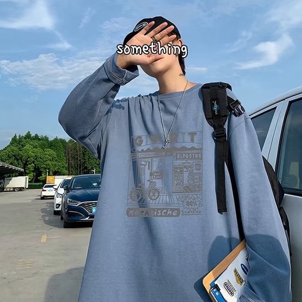 Áo Thun Dài Tay Cổ Tròn In Họa Tiết Đơn Giản Theo Phong Cách Hàn Quốc