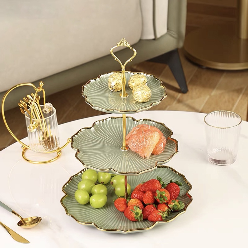 Khay để bánh kẹo, mứt tết chất liệu gốm sứ khung kim loại sang trọng - VS340