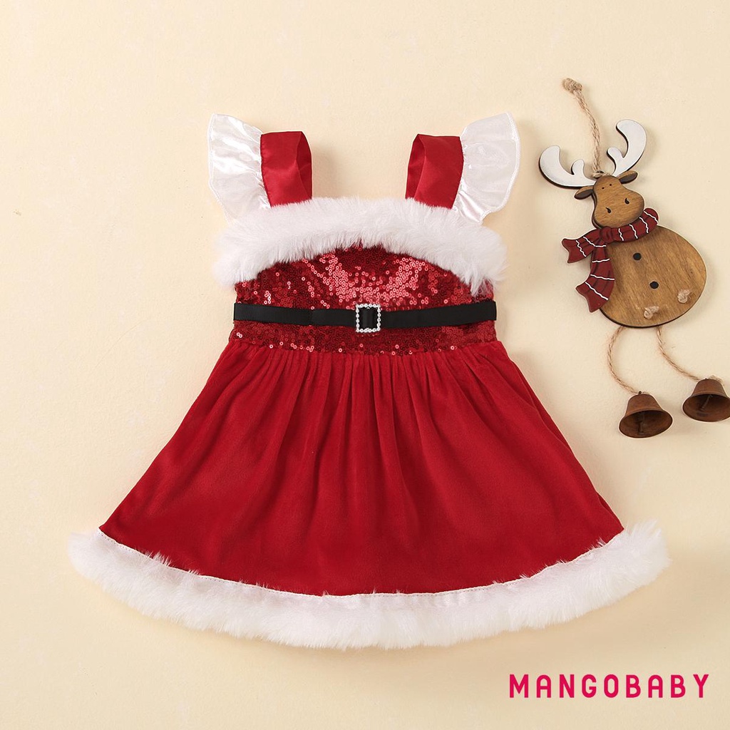 Đầm xòe tay cánh tiên phong cách giáng sinh dành cho bé gái 0-24 tháng tuổi