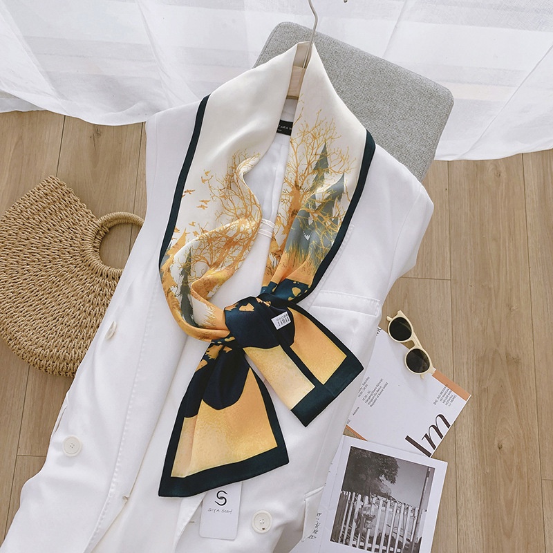 Khăn Choàng Lụa In Tranh Sơn Dầu Phong Cách Retro Pháp Thời Trang Hàng Mới 24H