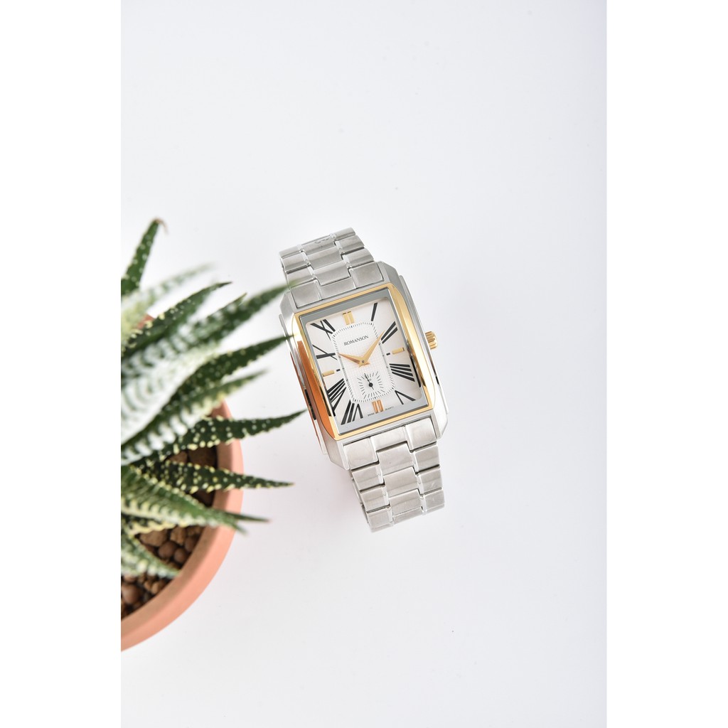 Đồng hồ Romanson Men Watch TM2629JMCWH nam mặt chữ nhật máy Thụy Sĩ kính chống nước dây thép cao cấp chính hãng