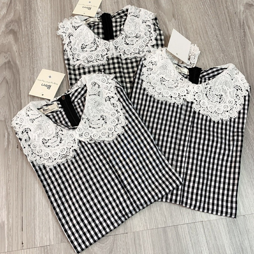 BÁN SỈ SƠ MI KẺ CARO PHỐI REN CỔ Xịn *