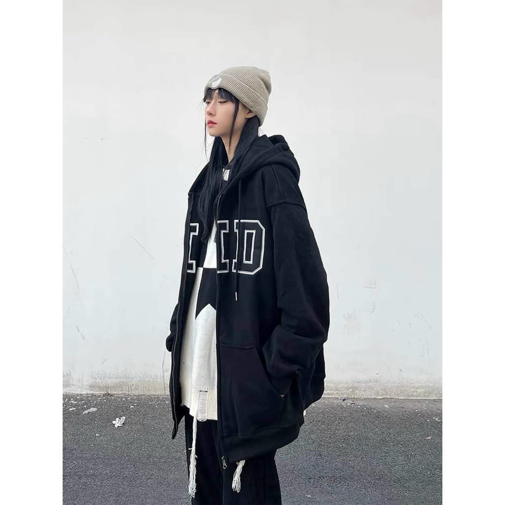 Áo Khoác Nỉ Nữ Dây Khóa Kéo Kid Nón Lớn Form Rộng Che Nắng Chắn Gió Mặc Thoải Mái