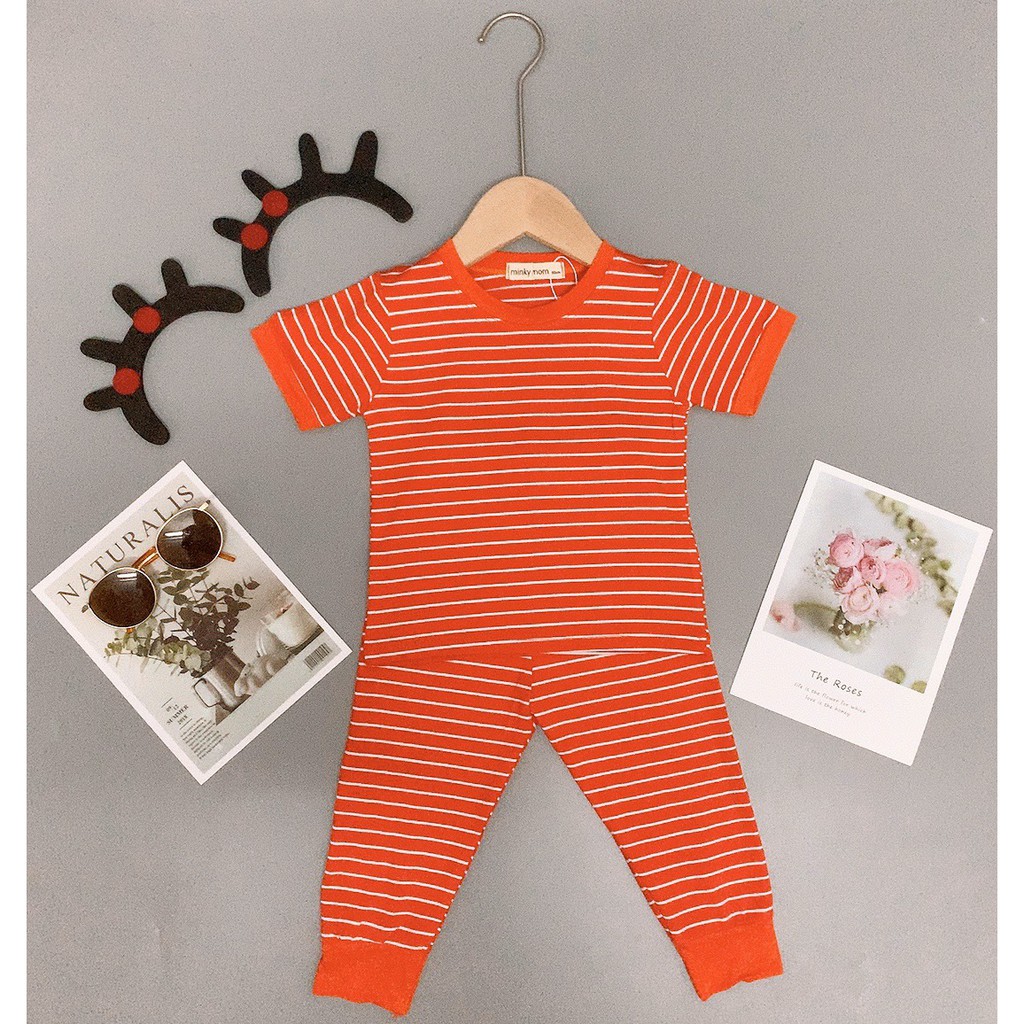 [SALE] Bộ Dài Tay Cho Bé Gái, Bé Trai Minky Mom Vải Thun Lạnh Họa Tiết Kẻ Ngang, Quần Áo Thu Đông Cho Bé MKMTD2107