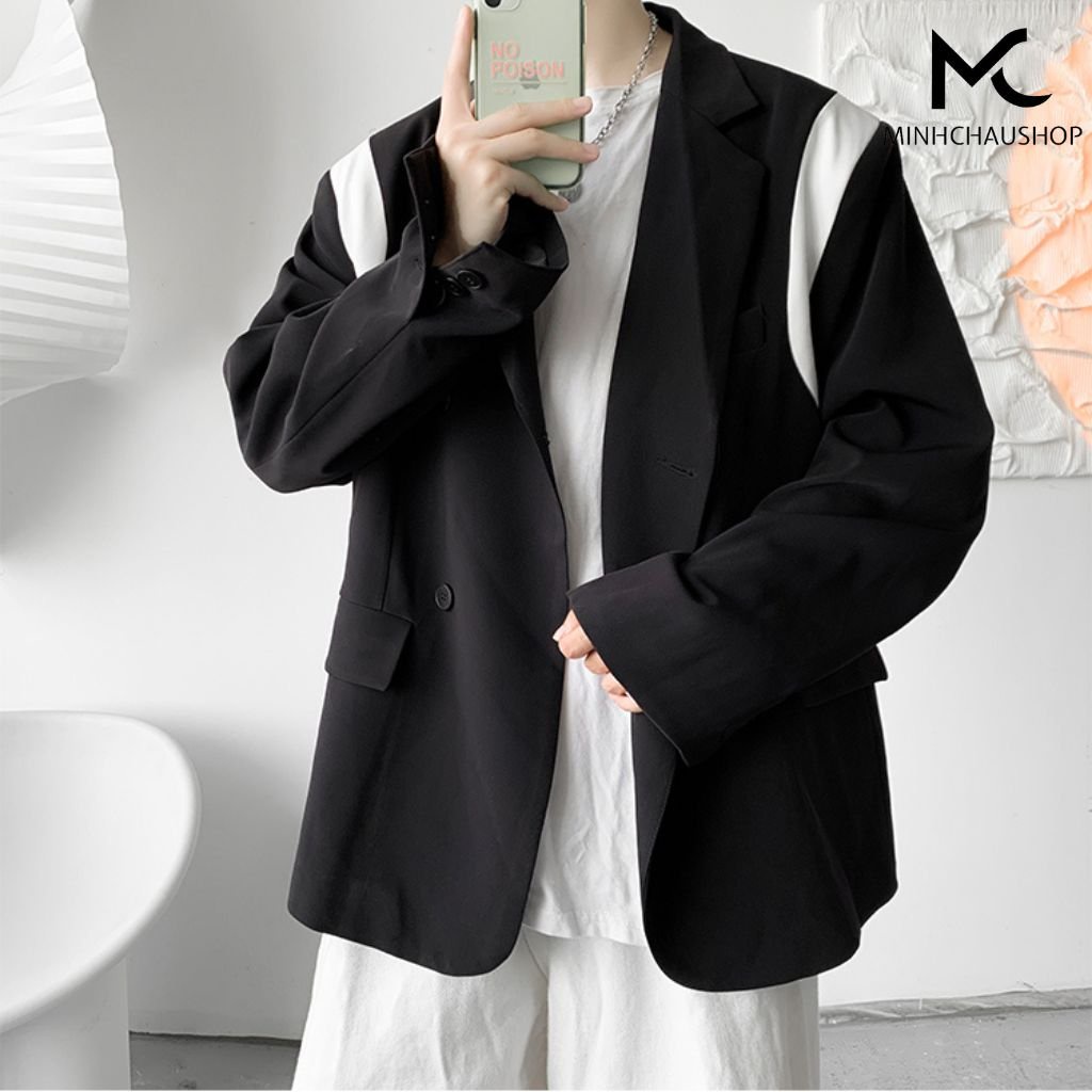 Áo Khoác Nam Kiểu Blazer Phối Màu Sanminhchau Áo Blazer Nam Phối Màu Vạt Tròn Phong Cách Hàn Quốc Ad011
