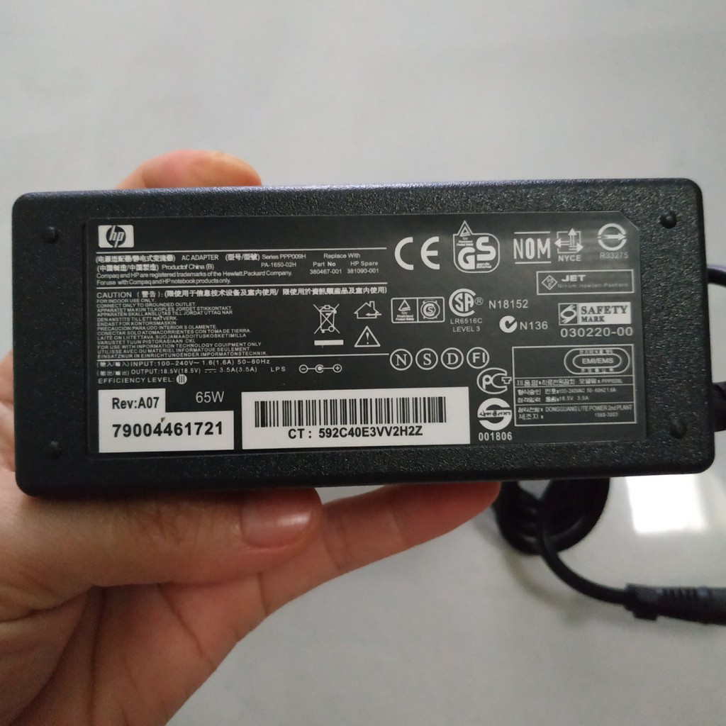 Sạc laptop Hp Probook 18.5V - 3.5A -65W chính hãng ( Adapter HP 18.5V- 3.5A - 65W) tặng kèm dây nguồn