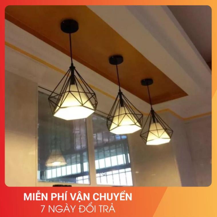 Đèn thả trang trí kim cương khung sắt, chao vải