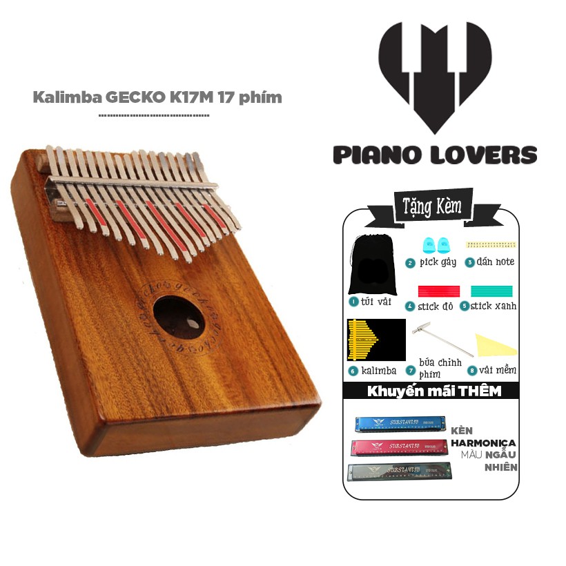 Đàn Kalimba 17 phím Gecko Gỗ KOA K17M Tặng Kèm Kèn Harmonica đủ màu cao cấp - HÀNG CÓ SẴN