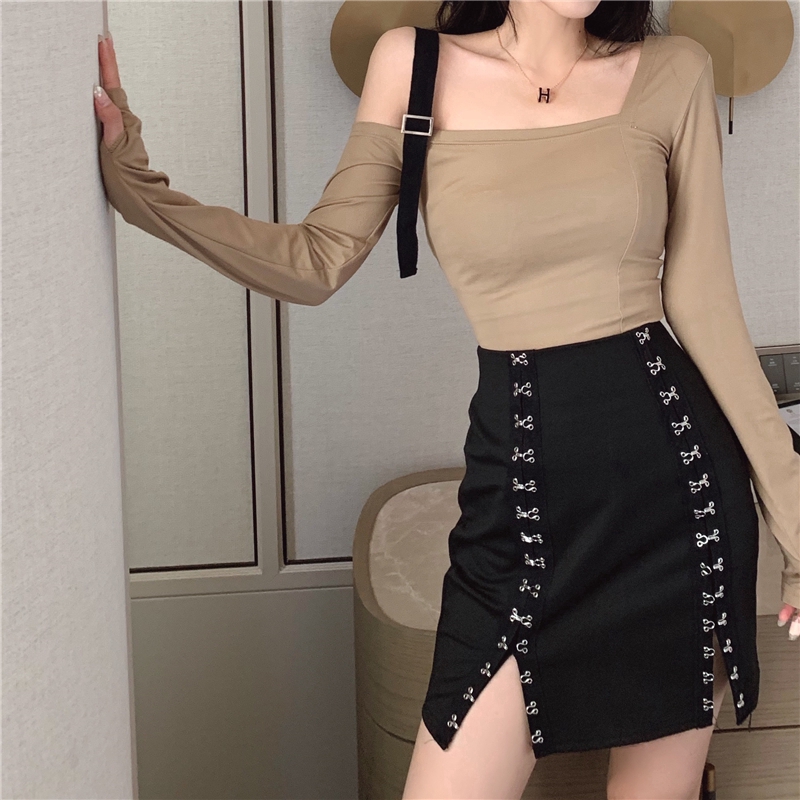 DUNEA Áo lệch vai/chân váy xẻ tà dáng ôm thời trang sành điệu cho nữ