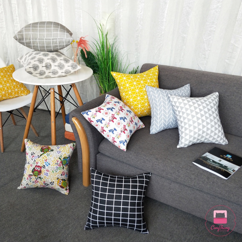Gối Tựa Lưng Văn Phòng, trang trí decor - vỏ gối tựa lưng sofa đẹp 45cm x 45cm - Chất Liệu Vải Gai Siêu Đẹp