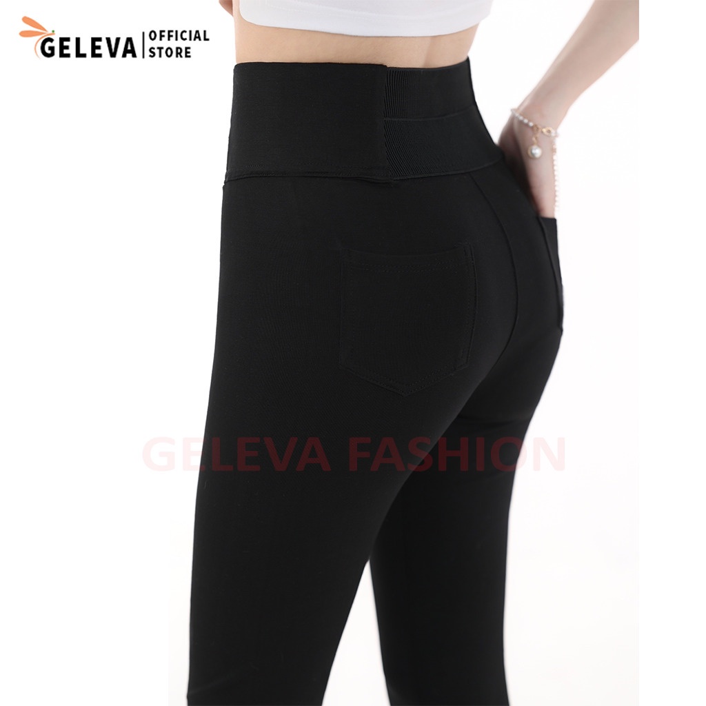 Quần legging nữ dài cạp bản to vải cotton co giãn hack dáng form chuẩn Geleva LEG425
