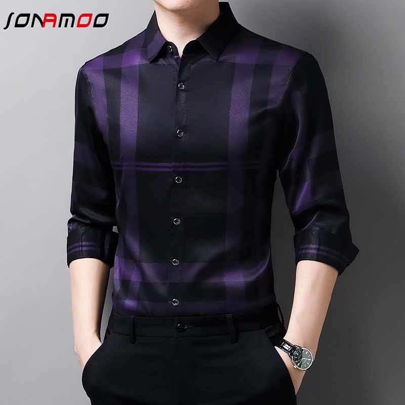 Áo Sơ Mi Nam Tay Dài Kẻ Sọc Vuông 4 Màu Sắc Thời Trang