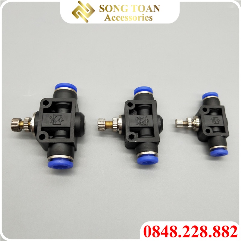 Van Tiết Lưu 2 Đầu Nối Nhanh 1 Chạm & PSA - Cắm Đường Kính Ngoài Ống Phun Sương & Dây Hơi PU Khí Nén 6 8 10 12 mm