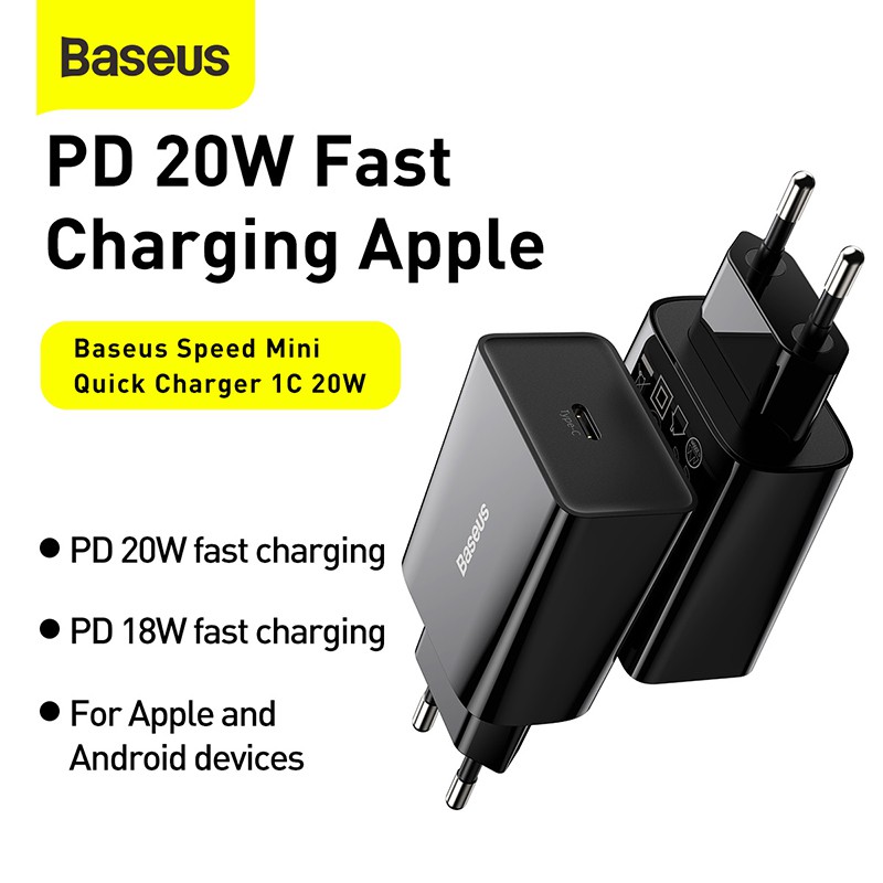 Baseus Dual USB Port 20W Charger Support Type C PD Fast Charging For iPhone 12