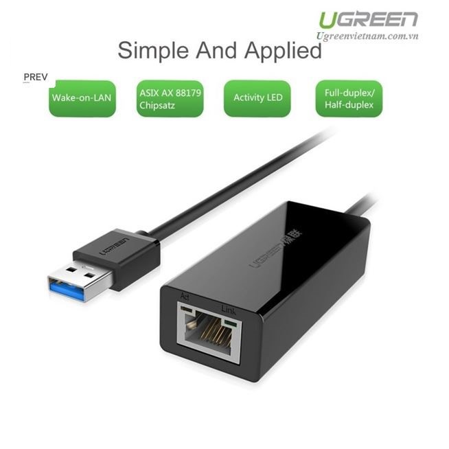 Dây cáp chuyển đổi USB 2.0 to Lan, OTG USB Lan Ethernet 10/100 Mbps Ugreen 20254