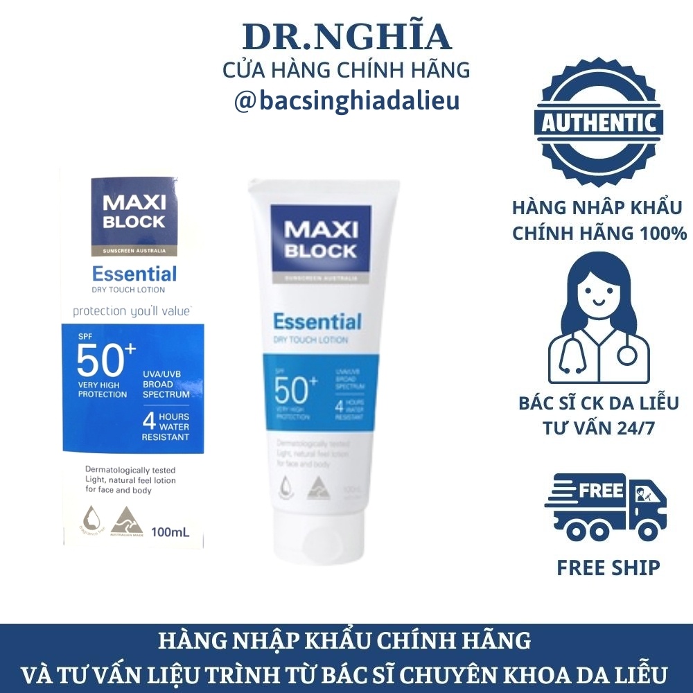 Kem chống nắng Maxi Block Essential Dry Touch Lotion chống nắng phổ rộng cho da khô 100ml