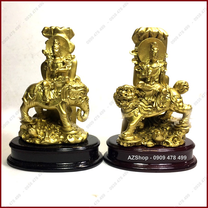 Bộ 2 Tượng Đại Bồ Tát Văn Thù &amp; Phổ Hiền - Cao 10cm - 6866.1