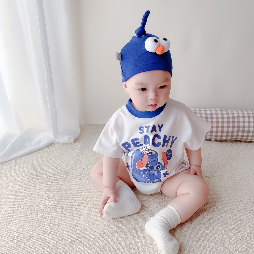 Áo liền quần cotton tay ngắn in họa tiết hoạt hình đáng yêu thời trang mùa hè dành cho trẻ sơ sinh